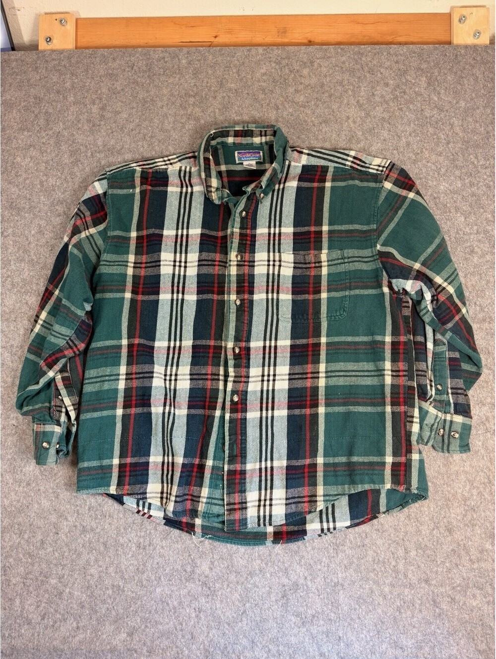 NorthCrest Shirt Mens XL Plaid Cotton Flannel Button Front Long Sleeve Casual